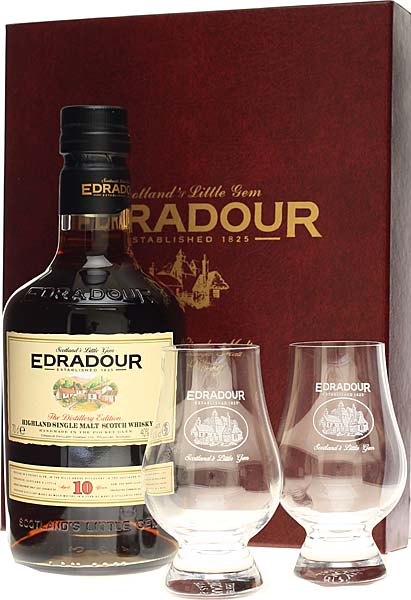 Edradour 10 Jahre 0,7 Liter % 40 mit Geschenkset 2 Vol